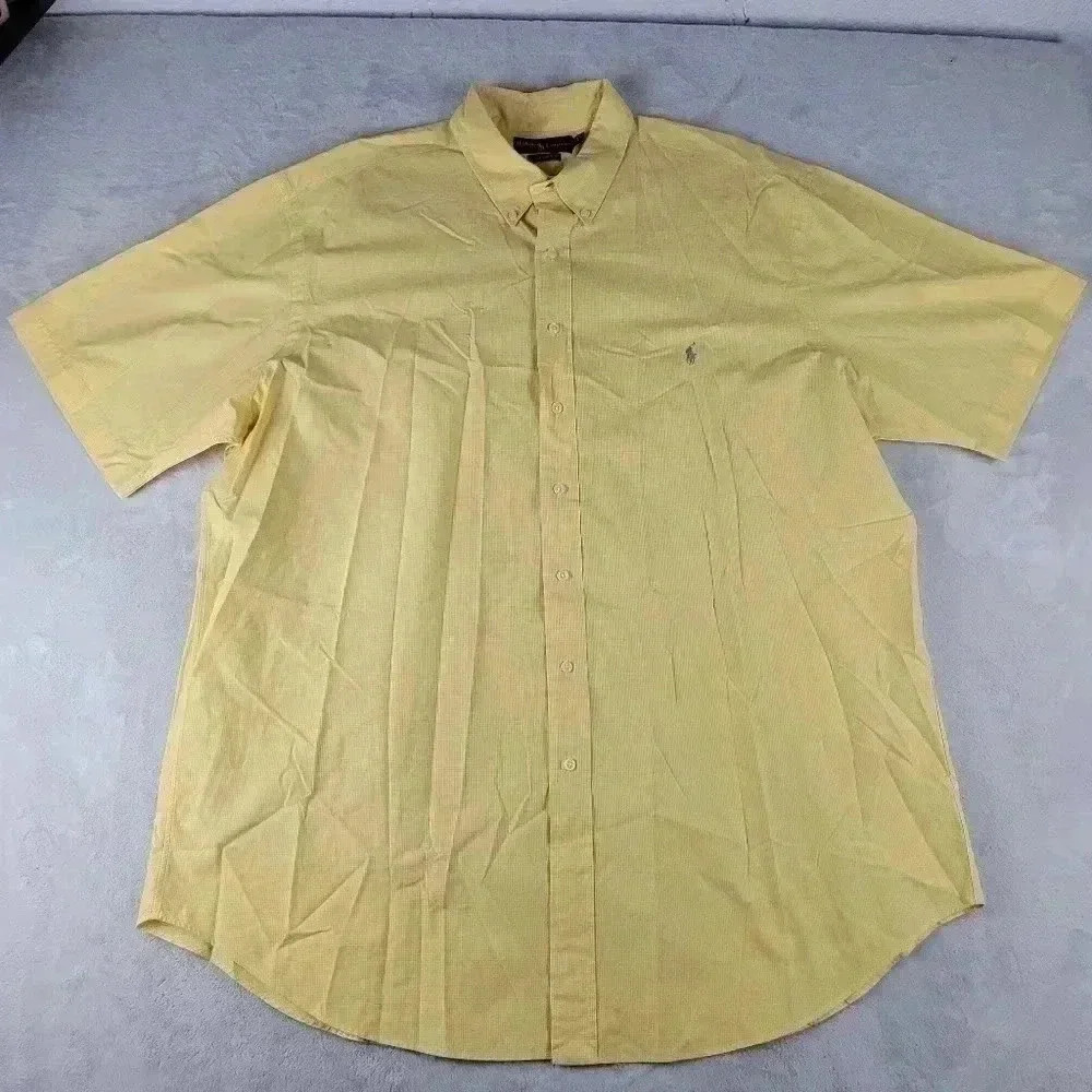 Polo Ralph Lauren Shirt Mens 2XLT Button Up Classic Fit Yellow Blue Pony